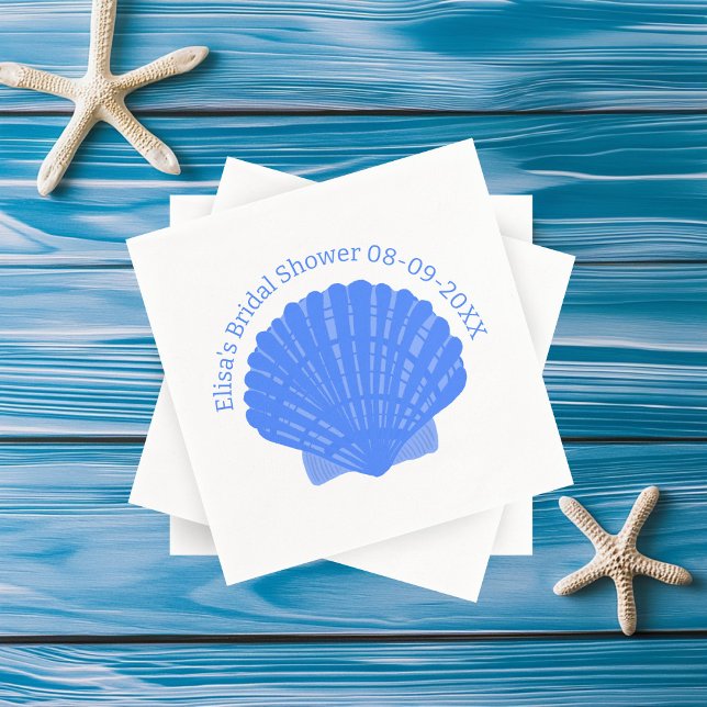 Guardanapo De Papel Casamento de Chá de panela PERSONALIZADO com Capas (Blue Seashells CUSTOM Bridal Shower Wedding Napkins
)
