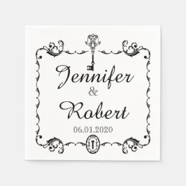 Guardanapo De Papel Casamento de Chave Negra e Branca Napkin