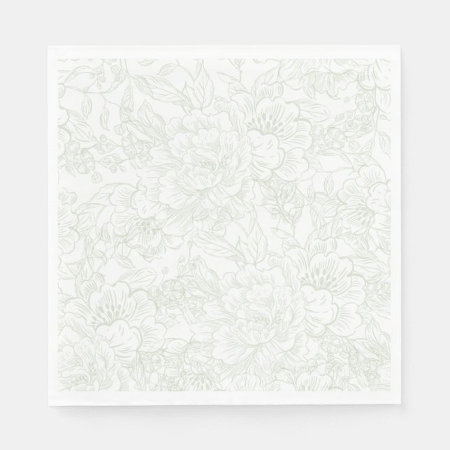 Guardanapo De Papel Casamento de Chinoiserie Green Sage Peony (Frente)