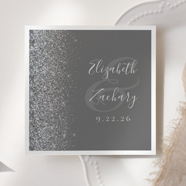 Guardanapo De Papel Casamento de Cinzas Silver Glitter Napkins (Criador carregado)