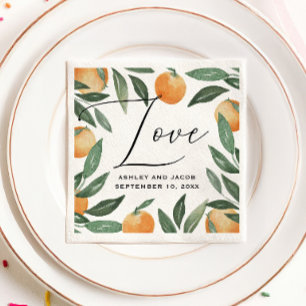 Guardanapo De Papel Casamento de citros de aquarela. Jardim floral de