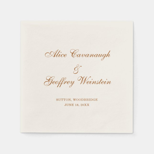 Guardanapo De Papel Casamento de Cobre e Marfim Elegante Simples (Frente)