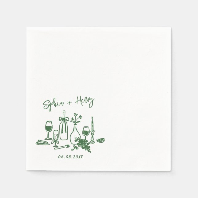 Guardanapo De Papel Casamento de Cocktail Moderno Elegante Desenhado à (Frente)