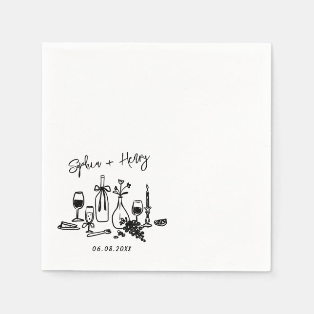 Guardanapo De Papel Casamento de Cocktail Moderno Elegante Desenhado à (Frente)