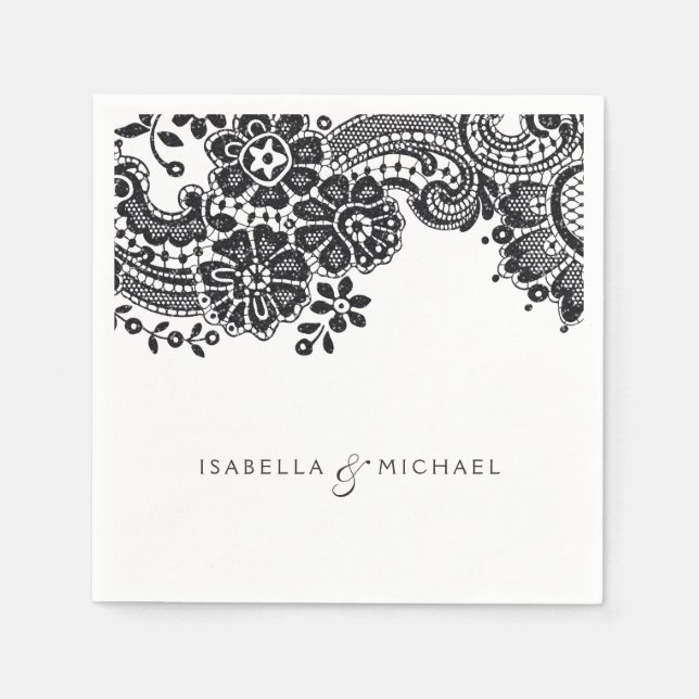 Guardanapo De Papel Casamento de colar elegante e preto (Frente)