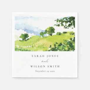 Guardanapo De Papel Casamento de Colinas Rustic Green Watercolor Count
