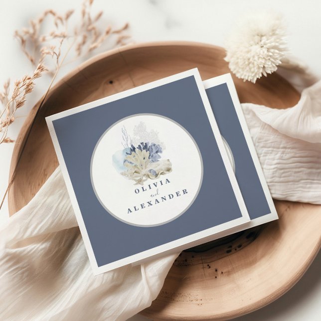 Guardanapo De Papel Casamento de concha azul de praia costeira (Criador carregado)