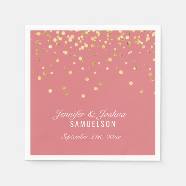 Guardanapo De Papel Casamento de Confetti Dourado ROSA SALMON Personal (Frente)