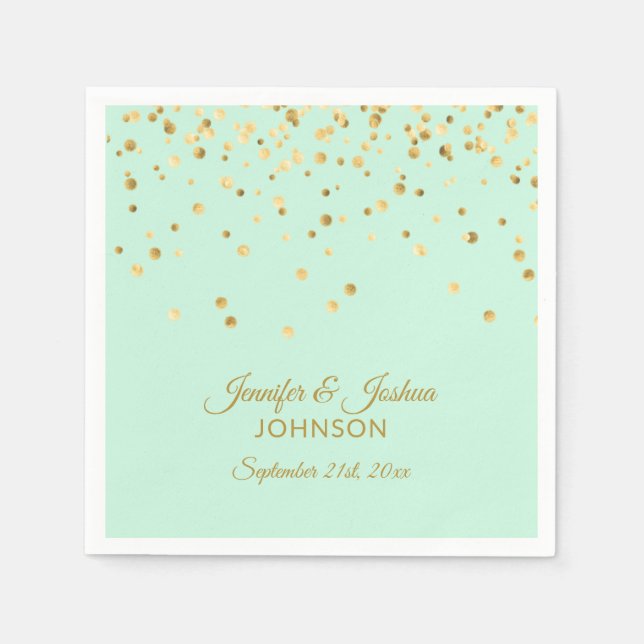 Guardanapo De Papel Casamento de Confetti Dourado verde MINT personali (Frente)