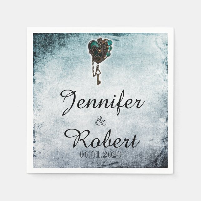 Guardanapo De Papel Casamento de Coração de Teal Steampunk Napkin (Frente)