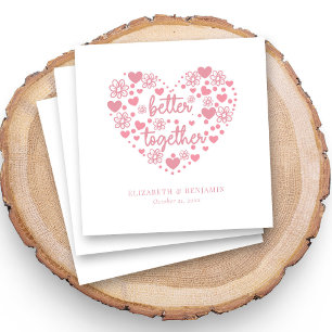 Guardanapo De Papel Casamento de Coração Rosa e Flor Personalizado