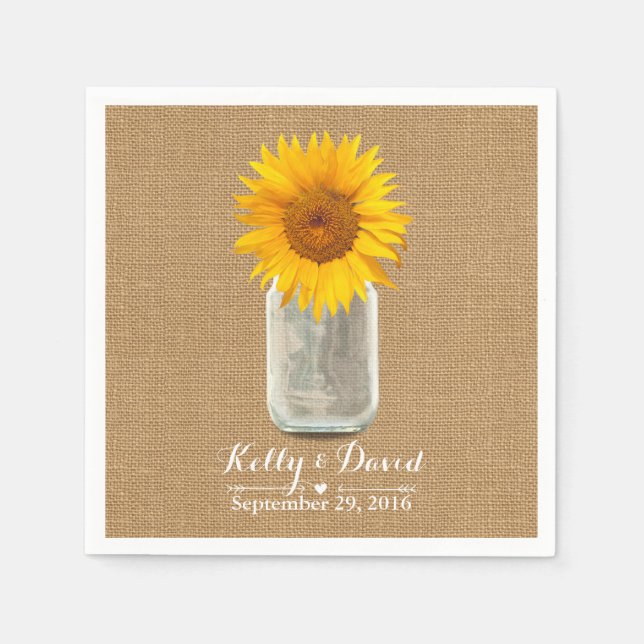 Guardanapo De Papel Casamento de Country Sunflower & Mason Jar Burlap (Frente)