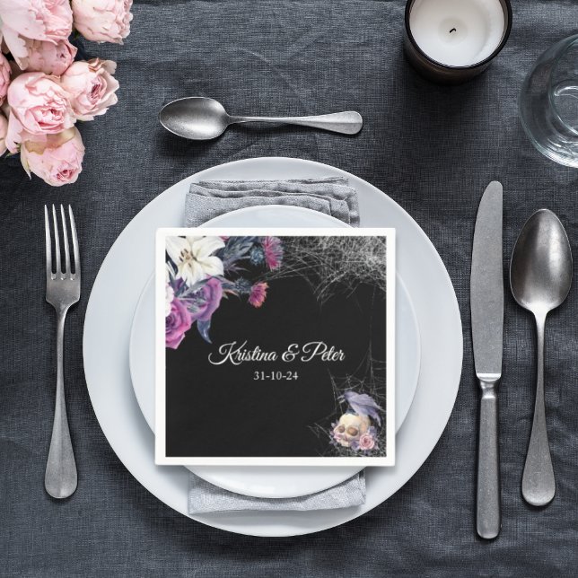 Guardanapo De Papel Casamento de Crânio Gótico Roxo-Roxo-Elegante (Criador carregado)