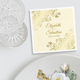 Guardanapo De Papel Casamento de Creme Elegante de Filigre Floral Dour