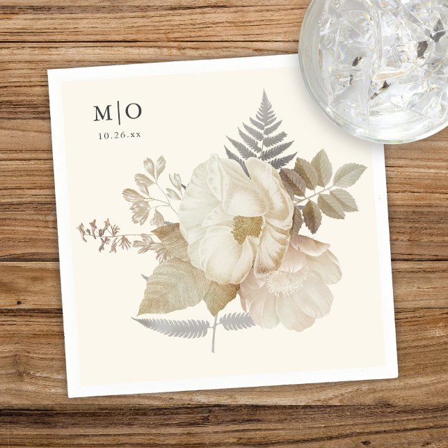 Guardanapo De Papel Casamento de Creme Floral Terrestre Elegante (Criador carregado)