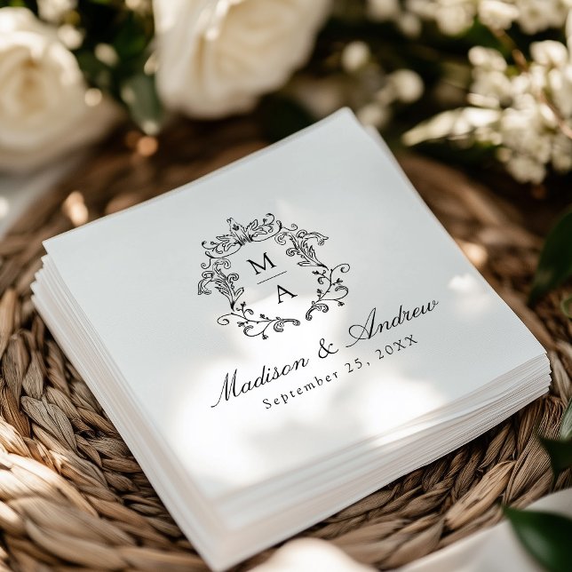 Guardanapo De Papel Casamento de Crest da Chinoiserie Negra Elegante (Criador carregado)