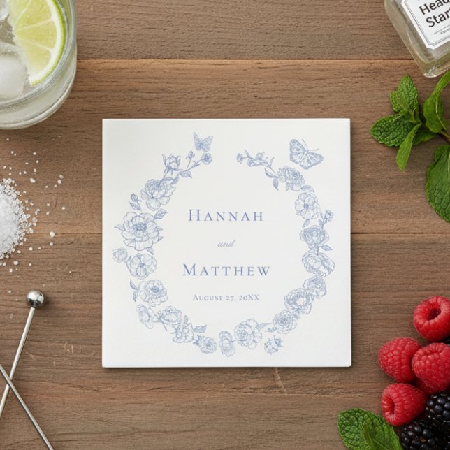 Guardanapo De Papel Casamento de Crest de Aves da Chinoiserie Azul Ele (Criador carregado)