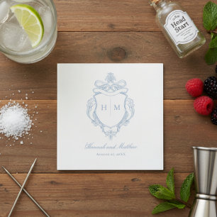 Guardanapo De Papel Casamento de Crest de Aves da Chinoiserie Azul Ele