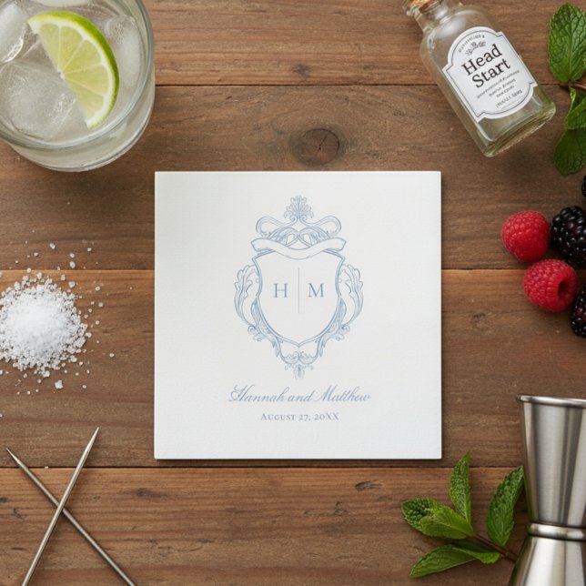 Guardanapo De Papel Casamento de Crest de Aves da Chinoiserie Azul Ele (Criador carregado)