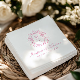 Guardanapo De Papel Casamento de Crest de Monogramas Rosa Elegante