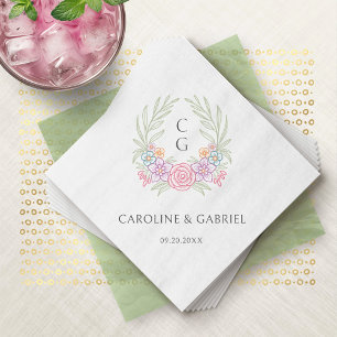 Guardanapo De Papel Casamento de Crest do Monograma de Flores Selvagen