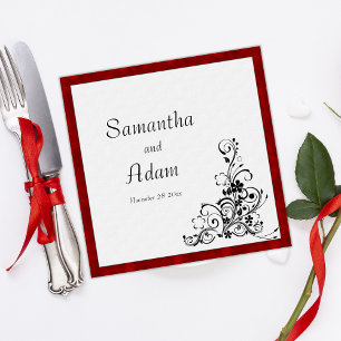 Guardanapo De Papel Casamento de Crimson Velvet e Black Flourish