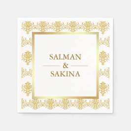 Guardanapo De Papel Casamento de Damasco Branco e Dourado
