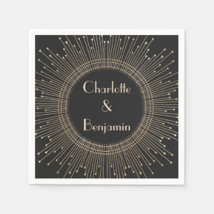 Guardanapo De Papel Casamento de Deco de Arte Dourada e Negra Elegante