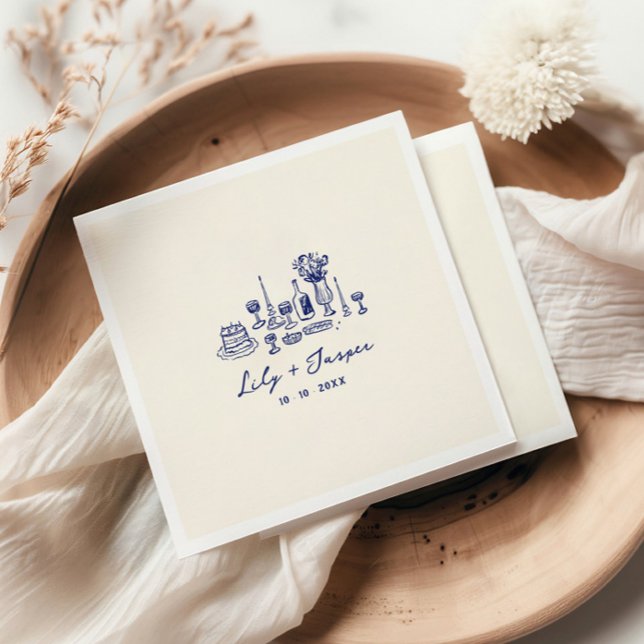 Guardanapo De Papel Casamento de Desenho de Mão Azul (Criador carregado)