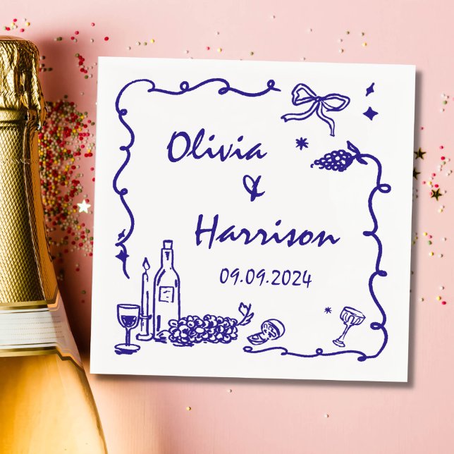 Guardanapo De Papel Casamento de Desenho de Mão Azul Whimsical (Criador carregado)