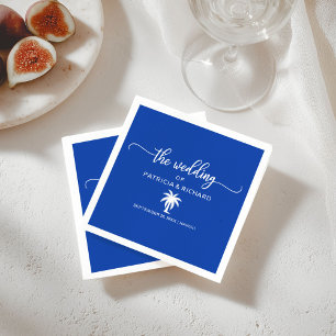 Guardanapo De Papel Casamento de Destino Azul Real e Palmeira Branca