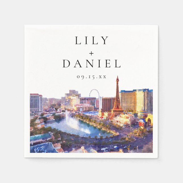 Guardanapo De Papel Casamento de Destino com Aquarela em Las Vegas Nev (Frente)