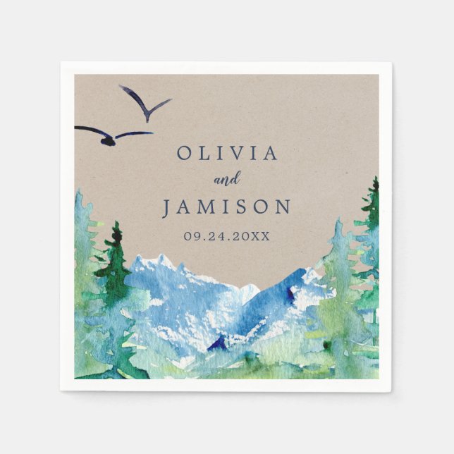 Guardanapo De Papel Casamento de Destino da Montanha Kraft Rocky (Frente)