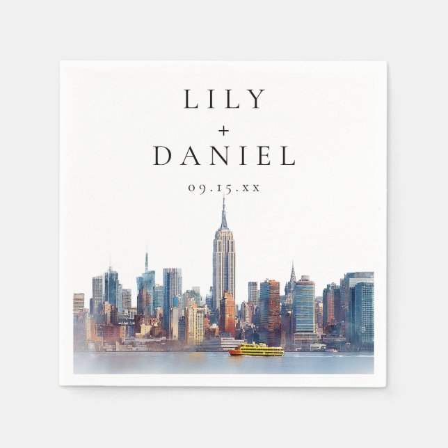 Guardanapo De Papel Casamento de Destino de Nova Iorque de Aquarela (Frente)
