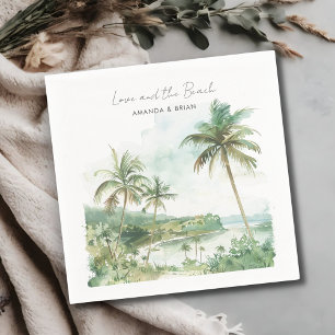 Guardanapo De Papel Casamento de Destino de Praia de Watercolor
