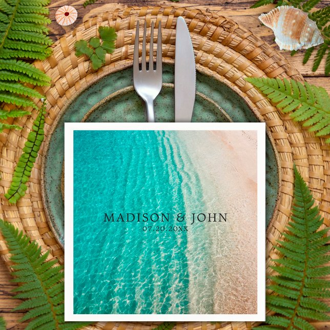 Guardanapo De Papel Casamento de Destino de Praia do Oceano Costeiro d (Criador carregado)