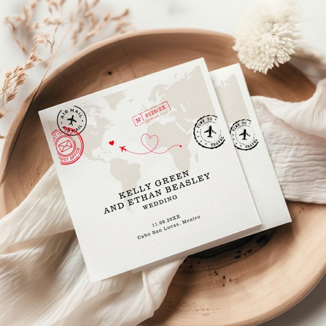 Guardanapo De Papel Casamento de Destino do Mapa bege (Criador carregado)