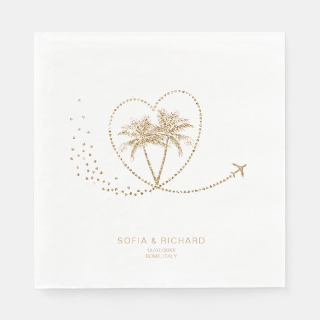 Guardanapo De Papel Casamento de Destino Tropical Dourado da Árvore de (Frente)