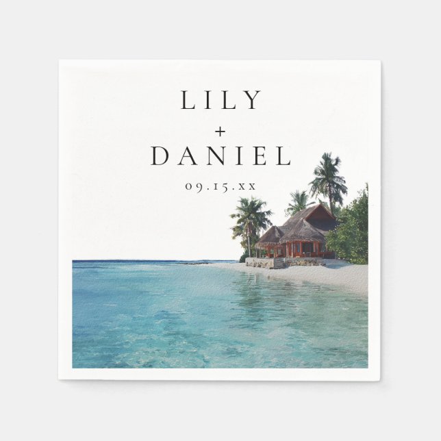 Guardanapo De Papel Casamento de Destino Tropical em Aquarela (Frente)