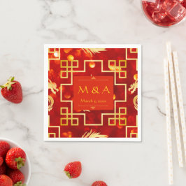 Guardanapo De Papel Casamento de Dragões Vermelhos e Dourados Cocktail