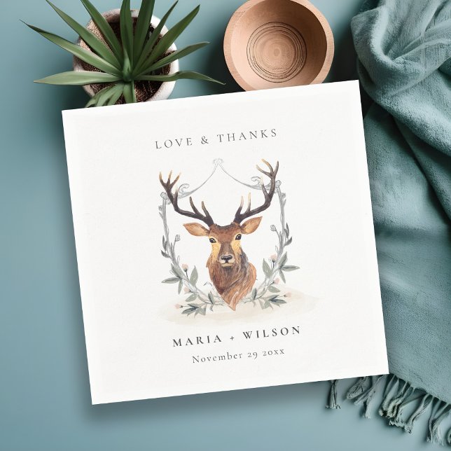 Guardanapo De Papel Casamento de Dusky Deer Floral Crest (Criador carregado)