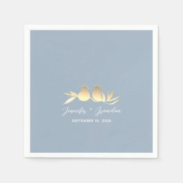 Guardanapo De Papel Casamento de Dusty Blue Dourado Lovebird