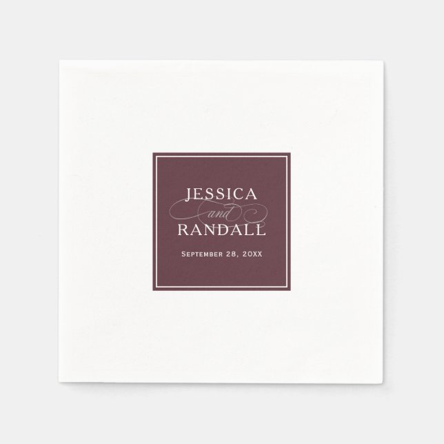 Guardanapo De Papel Casamento de Elegância Clássica Vermelha Marsala B (Frente)