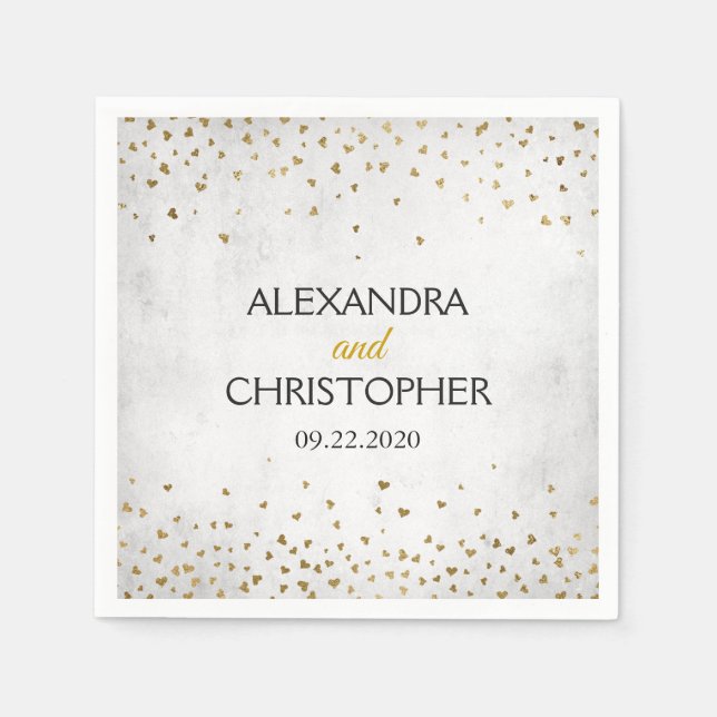 Guardanapo De Papel Casamento de Elegante White e Gold Foil Confetti (Frente)