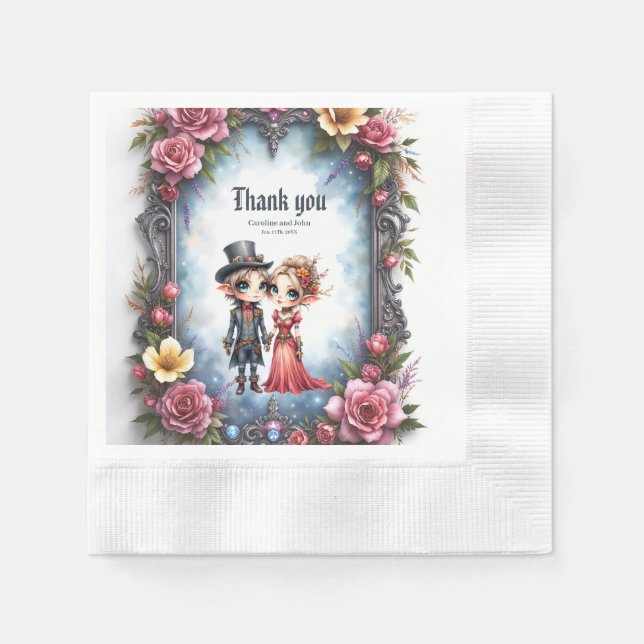 Guardanapo De Papel Casamento de Elfo Steampunk Caprichoso  (Frente)