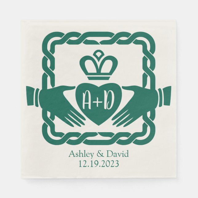 Guardanapo De Papel Casamento de Emerald Green Celtic Knot Claddagh (Frente)
