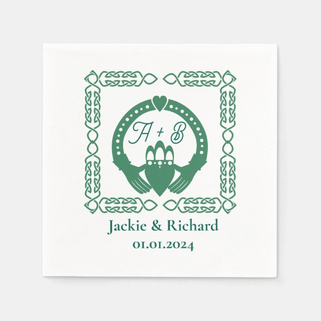 Guardanapo De Papel Casamento de Emerald Green Celtic Knot Claddagh (Frente)