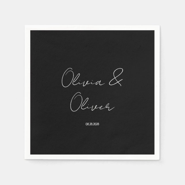 Guardanapo De Papel Casamento de empate preto elegante (Frente)