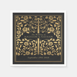Guardanapo De Papel Casamento de Espadas Douradas Real-Real-Negra