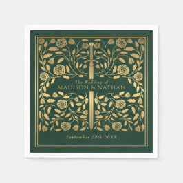 Guardanapo De Papel Casamento de Espadas Douradas Real Verde Medieval